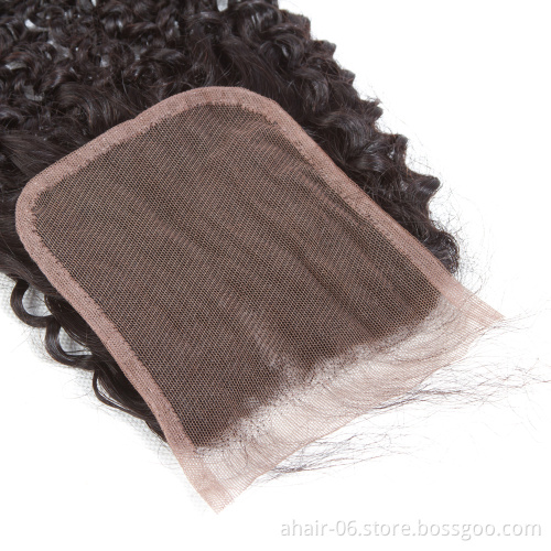 Beautiful And Popular 10A 4x4 Swiss Lace Natural Color 100% Brazilian Virgin Human Hair Jerry Curly 10"-20" Lace Closure
